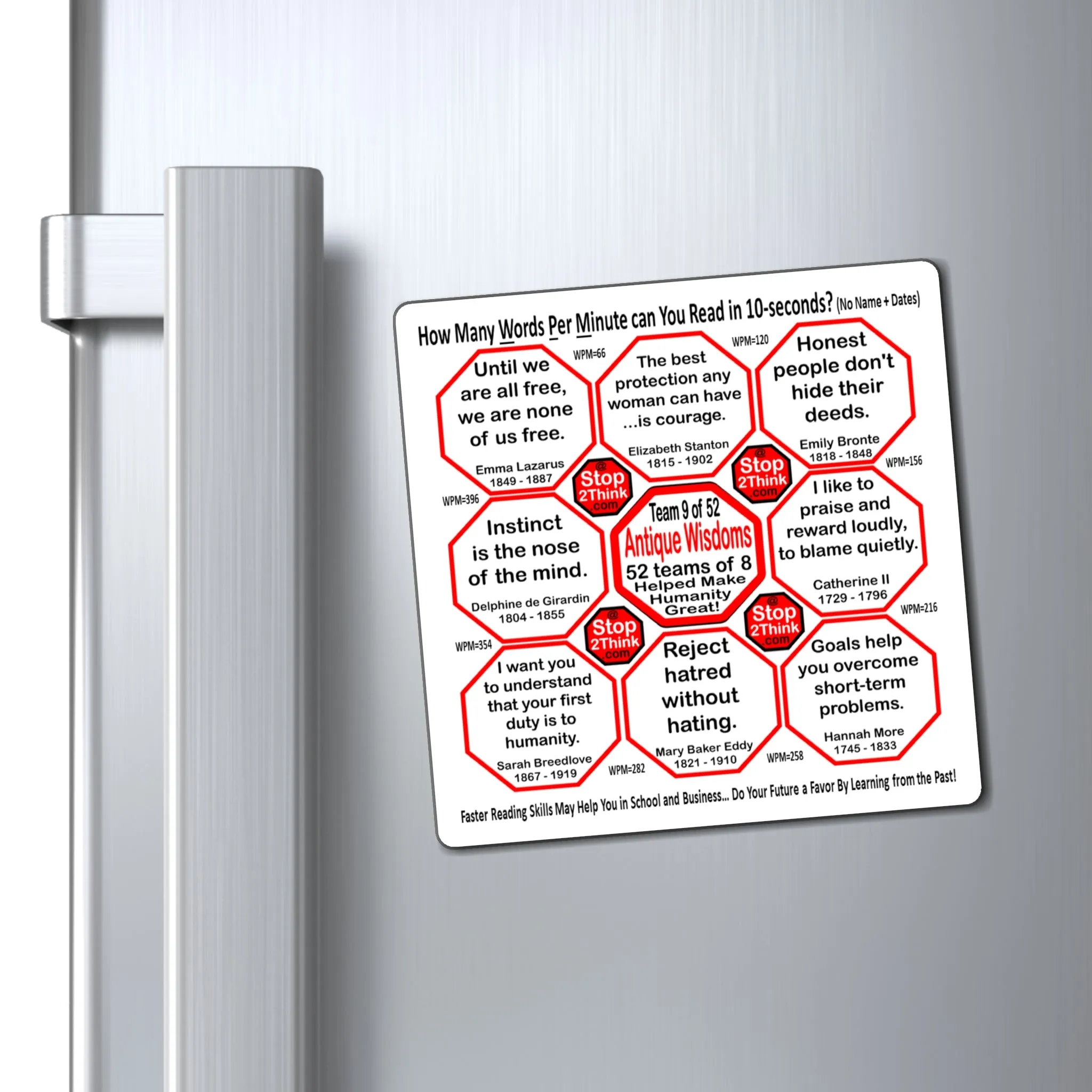 Week/Team 9 of 52 How Fast Can You Read Magnetic Wisdoms Stick Around @Stop2Think.com