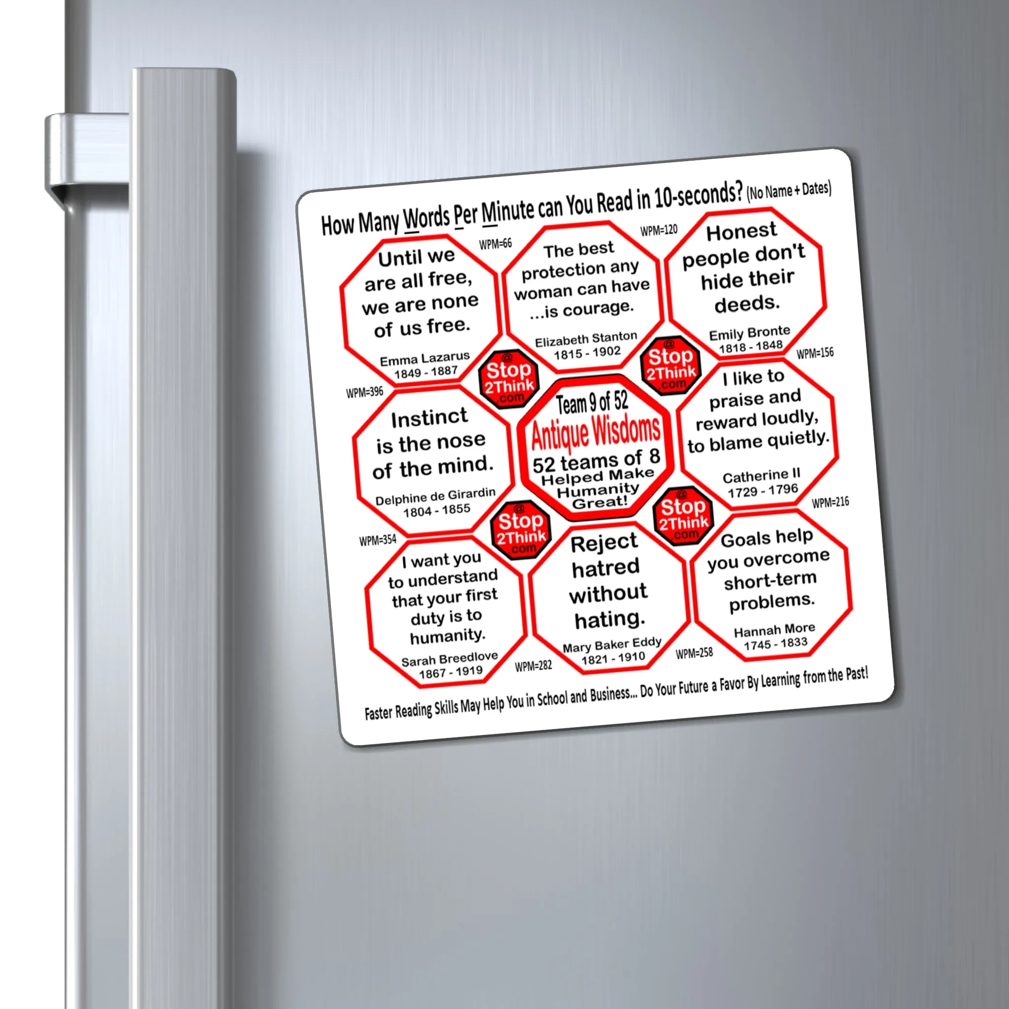 Week/Team 9 of 52 How Fast Can You Read Magnetic Wisdoms Stick Around @Stop2Think.com