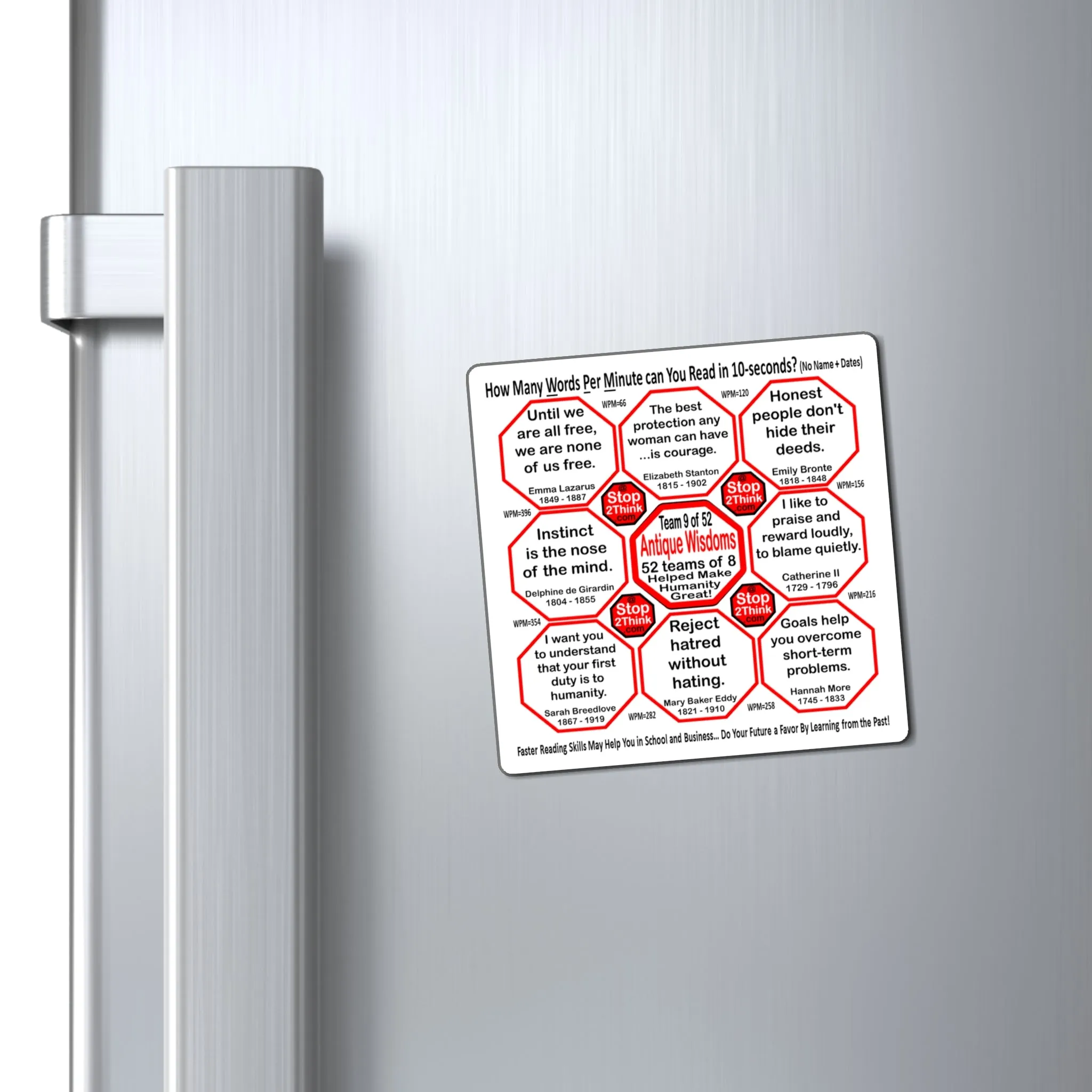 Week/Team 9 of 52 How Fast Can You Read Magnetic Wisdoms Stick Around @Stop2Think.com