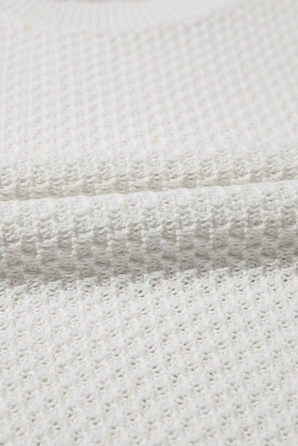 White Solid Color Eyelet Knit Crew Neck Sweater Vest