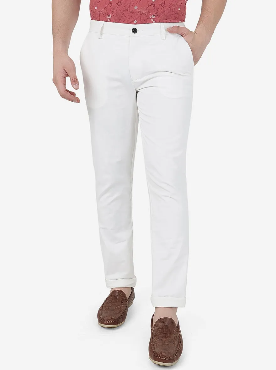 White Solid Uno Fit Casual Trouser | JadeBlue