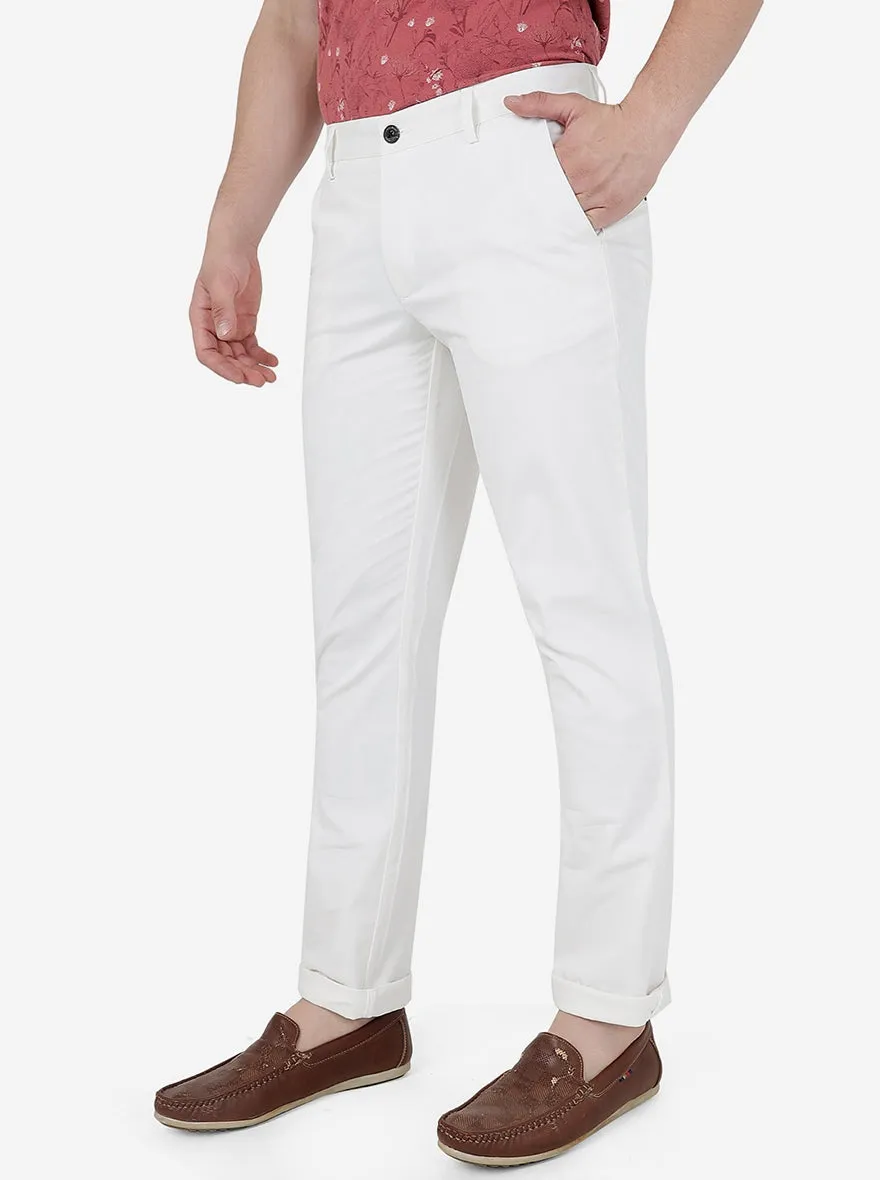 White Solid Uno Fit Casual Trouser | JadeBlue