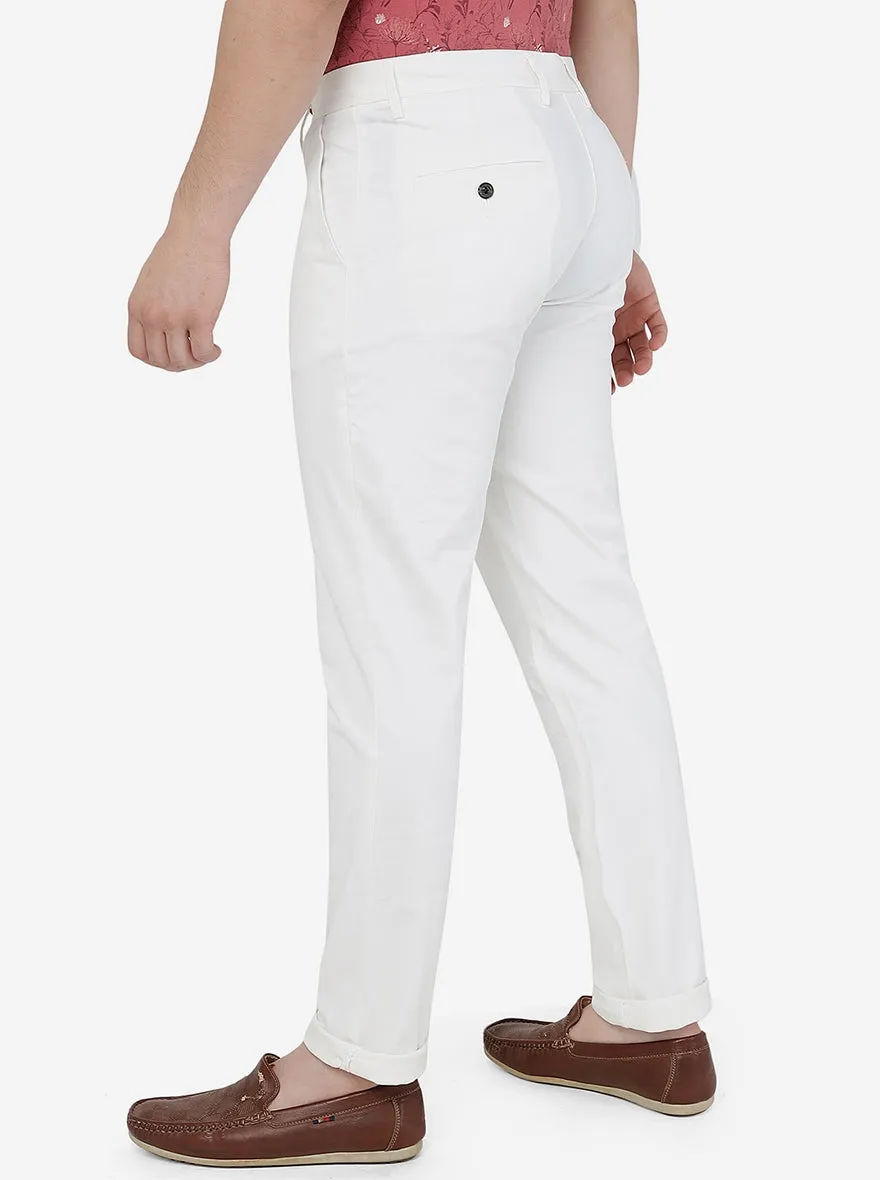 White Solid Uno Fit Casual Trouser | JadeBlue
