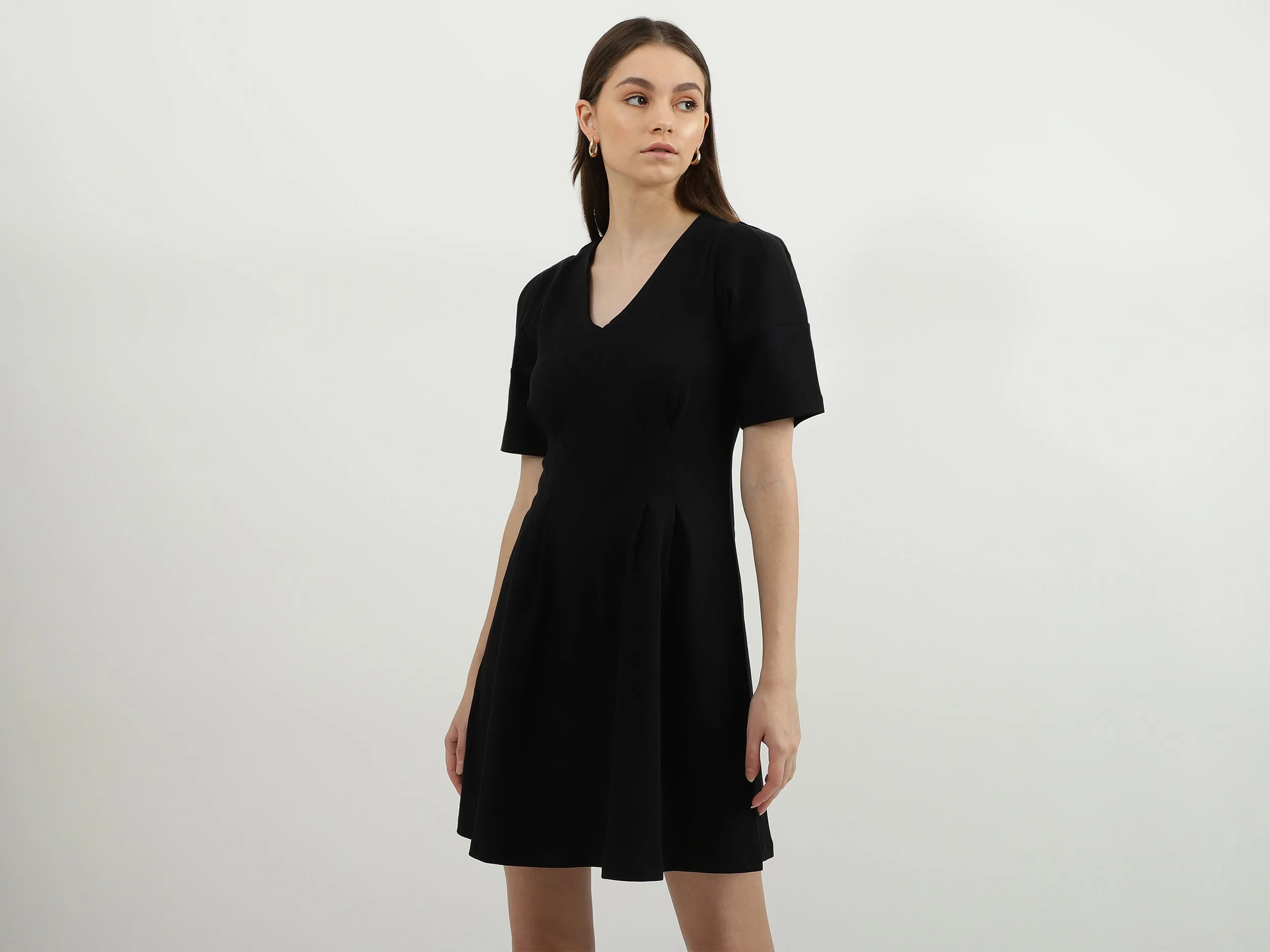 Women Solid V-Neck Dress