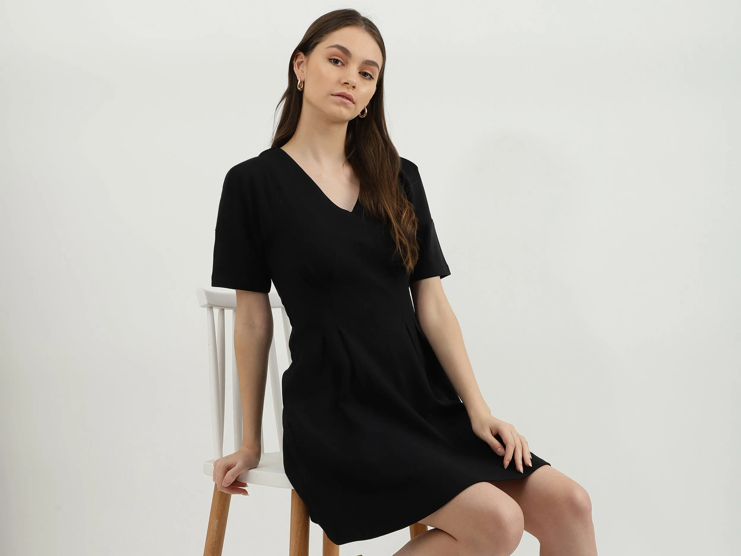 Women Solid V-Neck Dress