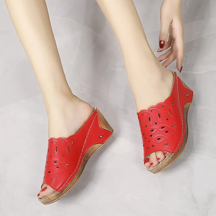 Women's Stylish Peep Toe Slip-on Wedge Sandal