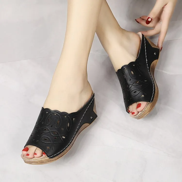 Women's Stylish Peep Toe Slip-on Wedge Sandal