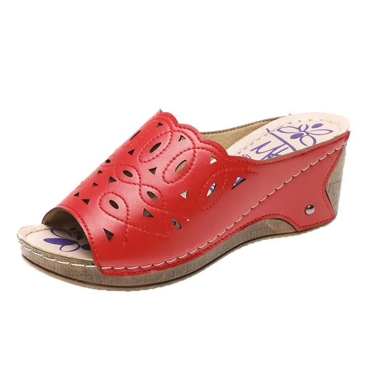Women's Stylish Peep Toe Slip-on Wedge Sandal