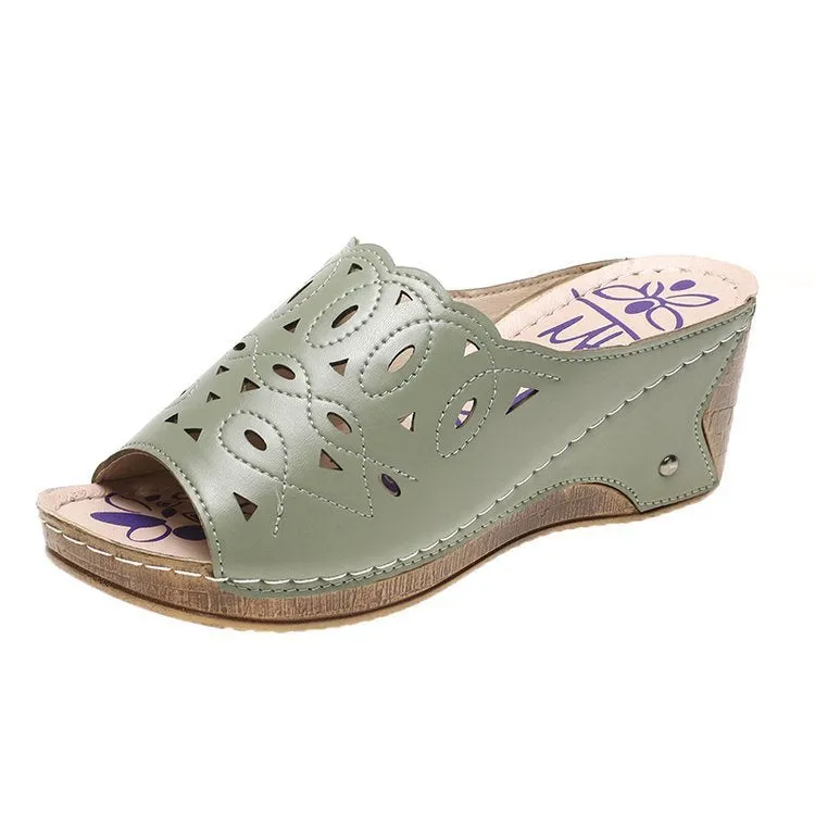 Women's Stylish Peep Toe Slip-on Wedge Sandal