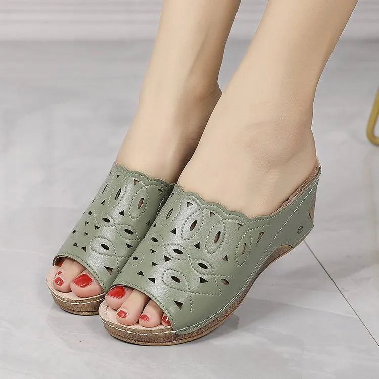 Women's Stylish Peep Toe Slip-on Wedge Sandal