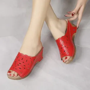 Women's Stylish Peep Toe Slip-on Wedge Sandal