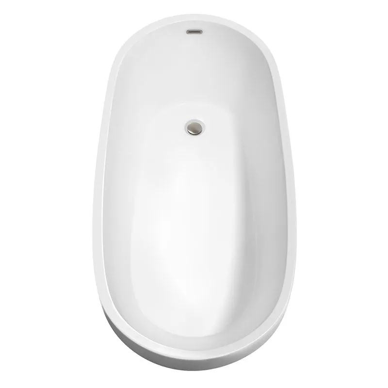 Wyndham Collection Florence 68 inch Soaking Bathtub in White with Brushed Nickel Trim