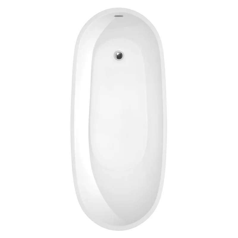 Wyndham Collection Florence 68 inch Soaking Bathtub in White with Polished Chrome Trim, and Polished Chrome Floor Mounted Faucet