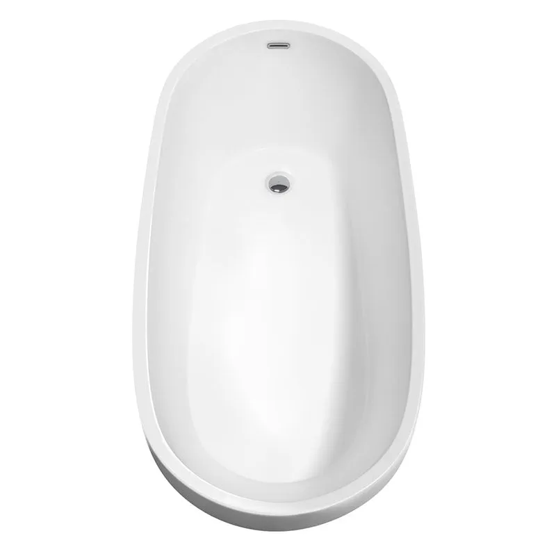 Wyndham Collection Florence 68 inch Soaking Bathtub in White with Polished Chrome Trim, and Polished Chrome Floor Mounted Faucet