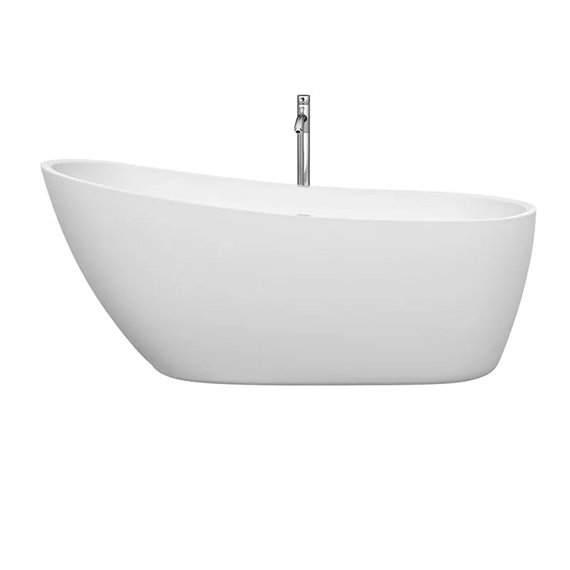 Wyndham Collection Florence 68 inch Soaking Bathtub in White with Polished Chrome Trim, and Polished Chrome Floor Mounted Faucet