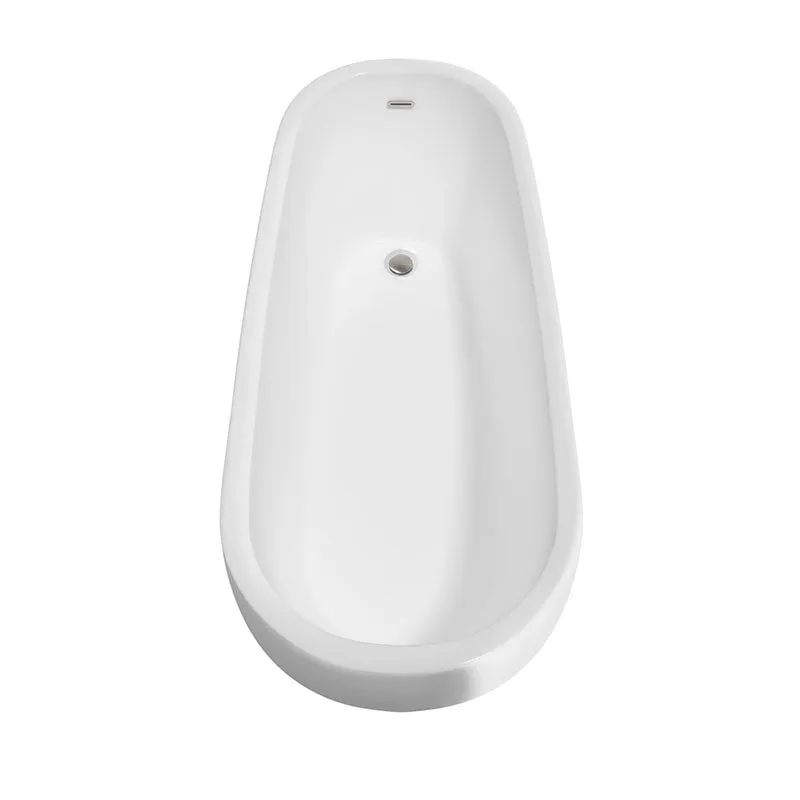 Wyndham Collection Margaret 66 inch Soaking Bathtub in White with Brushed Nickel Trim, and Brushed Nickel Floor Mounted Faucet