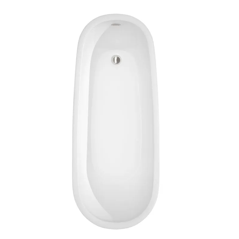 Wyndham Collection Margaret 66 inch Soaking Bathtub in White with Brushed Nickel Trim, and Brushed Nickel Floor Mounted Faucet